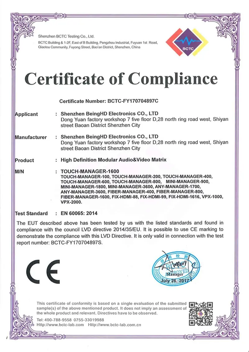 BeingHD CE Certification EU Standards