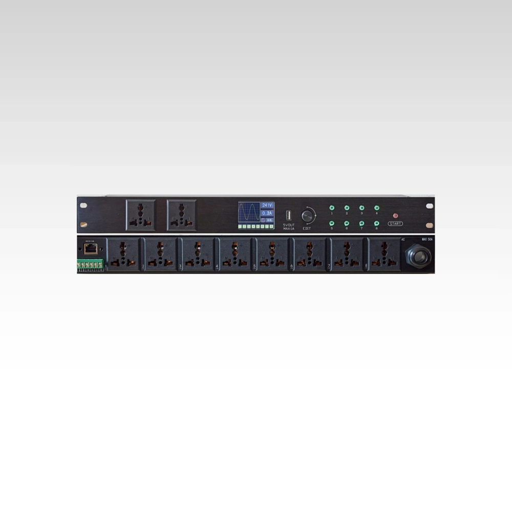 100~240V 1U 8-way power sequencer with TCP/UDP/RS232 control